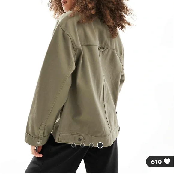 NWT ASOS DESIGN twill harrington shacket khaki green army green jacket - Picture 3 of 4